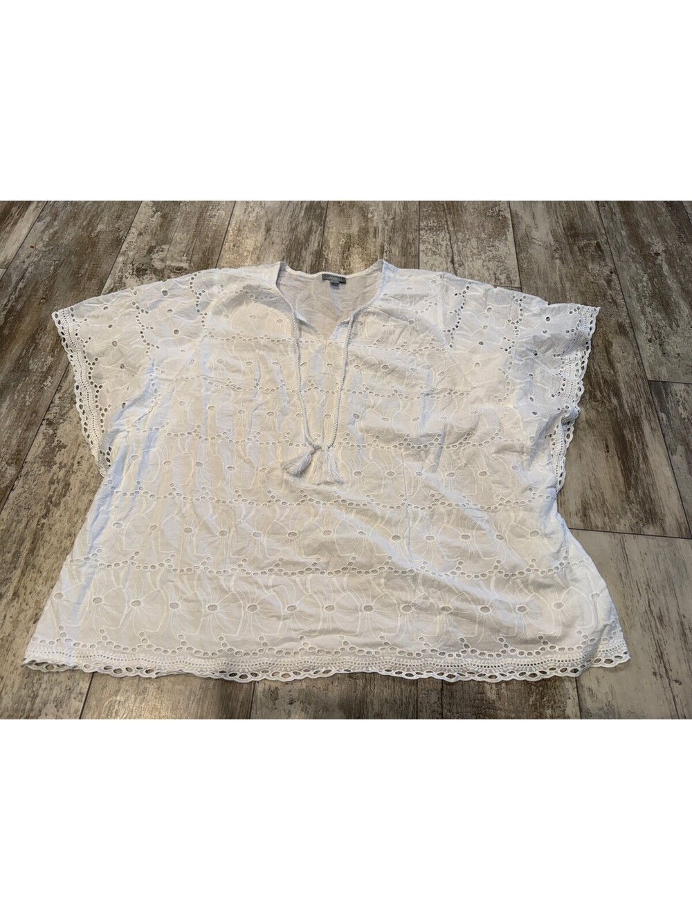 Catherines Womens 2X White Eyelet Embroidered Blouse Boho Plus